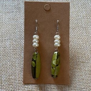 Elegant Green and Pearl Dangle Earrings